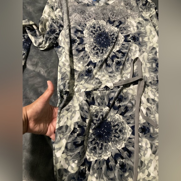 Simply Vera womens Dress Grey Floral Mini Polyester Long Sleeve adjustable waist - Picture 3 of 9